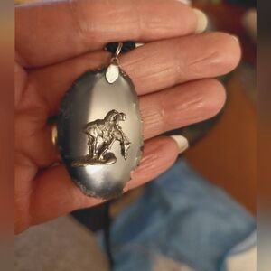 Vintage* Unisex Pewter End of Trail Horserider on Agate Pendant